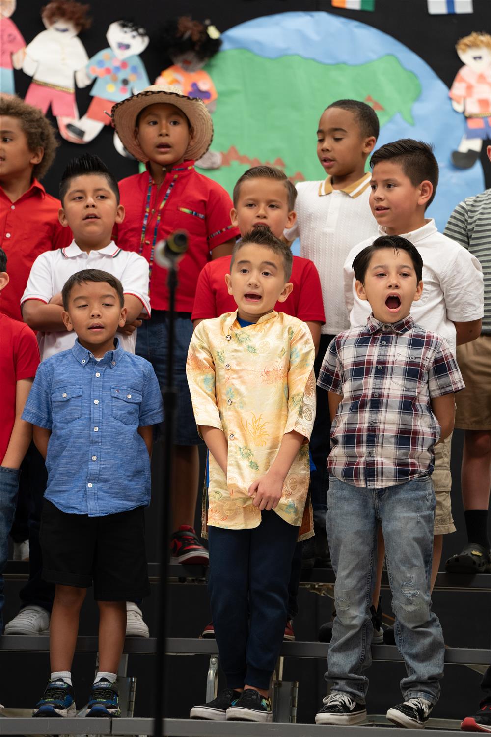 Students celebrate their diverse cultures and backgrounds during Bologna Elementary School's Celebration of Nations assembly.